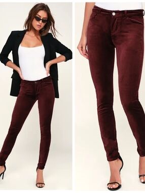 PAIGE $209 Verdugo Ankle Velvet Skinny Pants Burgundy Women 26 Glam Retro Baddie